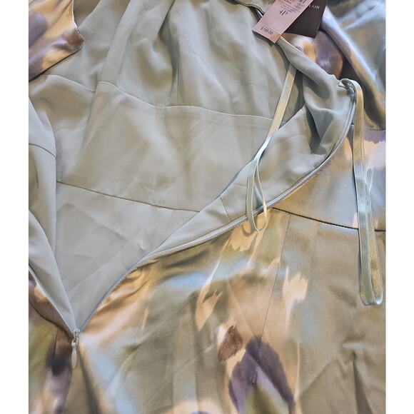 NWT Ann Taylor Silk Halter Dress Womens 4 Petite Watercolor Blue Green Wedding - Picture 13 of 16